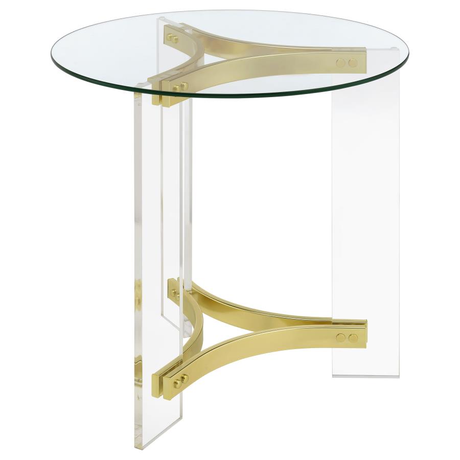 (image for) Janessa Round Glass Top Acrylic Leg End Table Matte Brass