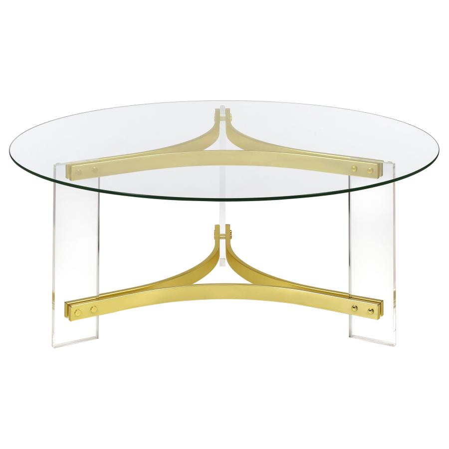 (image for) Janessa Round Glass Top Acrylic Leg Coffee Table Matte Brass