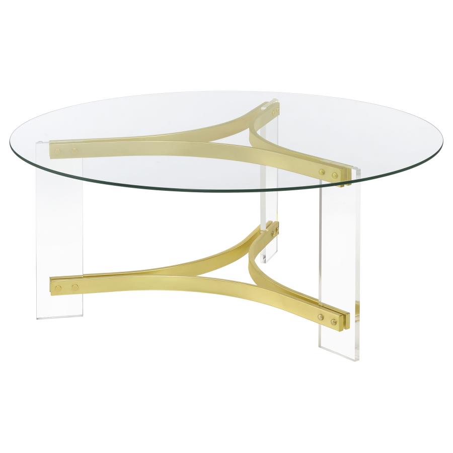 (image for) Janessa Round Glass Top Acrylic Leg Coffee Table Matte Brass