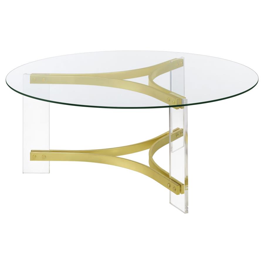 (image for) Janessa Round Glass Top Acrylic Leg Coffee Table Matte Brass