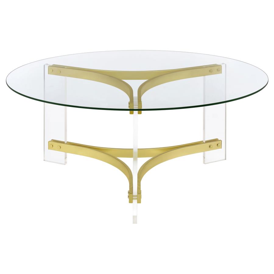 (image for) Janessa Round Glass Top Acrylic Leg Coffee Table Matte Brass