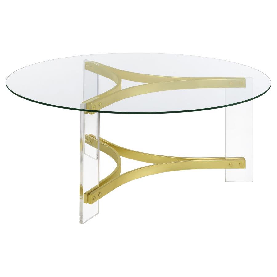 (image for) Janessa Round Glass Top Acrylic Leg Coffee Table Matte Brass