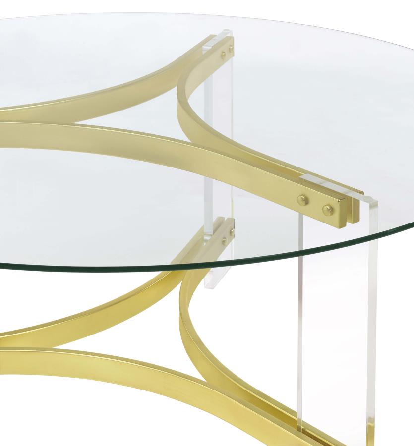 (image for) Janessa Round Glass Top Acrylic Leg Coffee Table Matte Brass