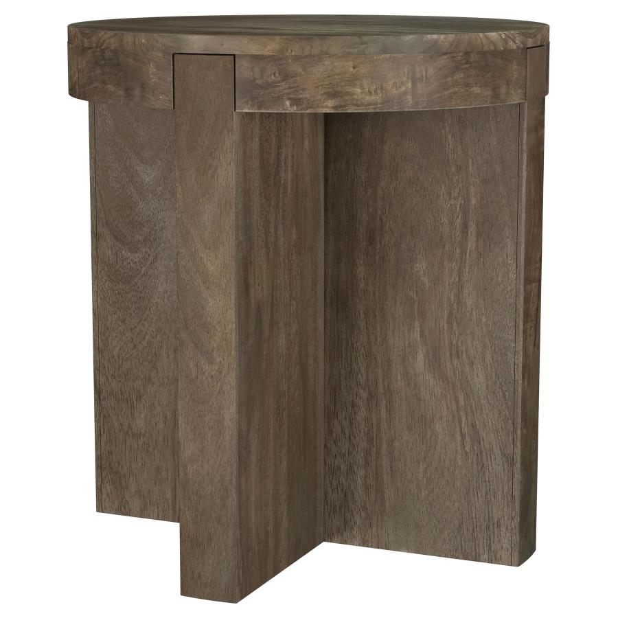 (image for) Kinkaid Round Solid Mango Wood End Table Brown