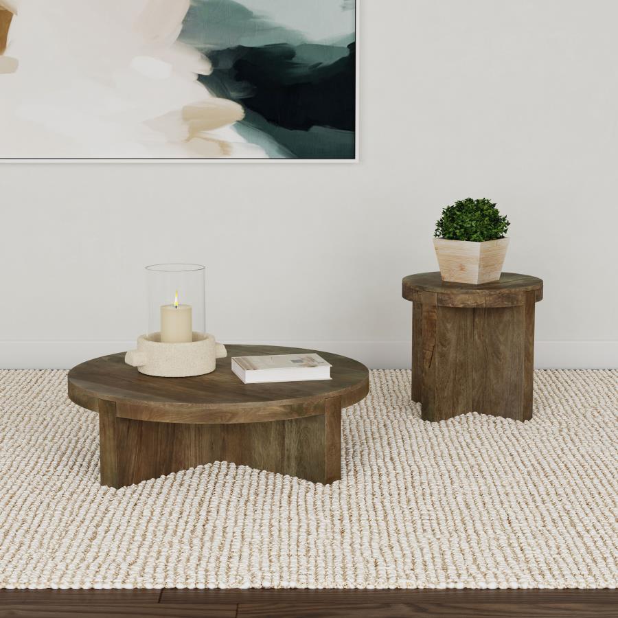 (image for) Kinkaid 2-piece Solid Wood Coffee and End Table Set Brown