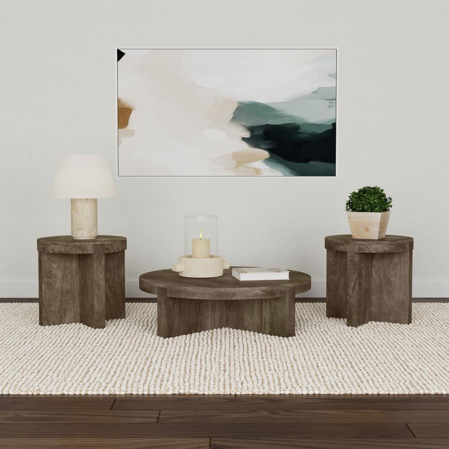 (image for) Kinkaid 3-piece Solid Wood Coffee and End Table Set Brown