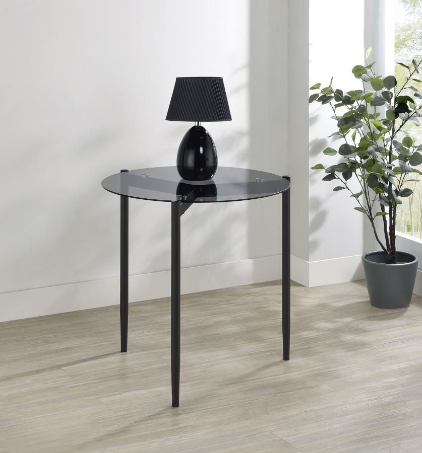 (image for) Rosalie Round Smoked Glass Top End Table Sandy Black