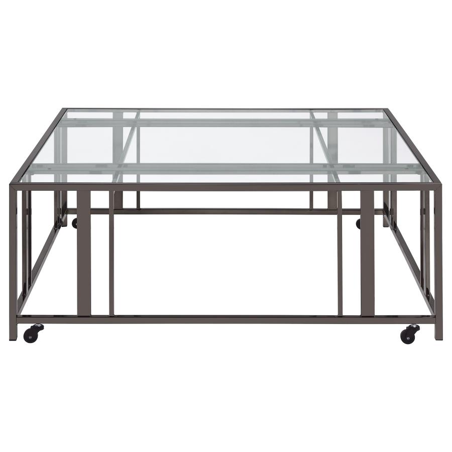 (image for) Adri Square Glass Top Coffee Table with Casters Black Nickel