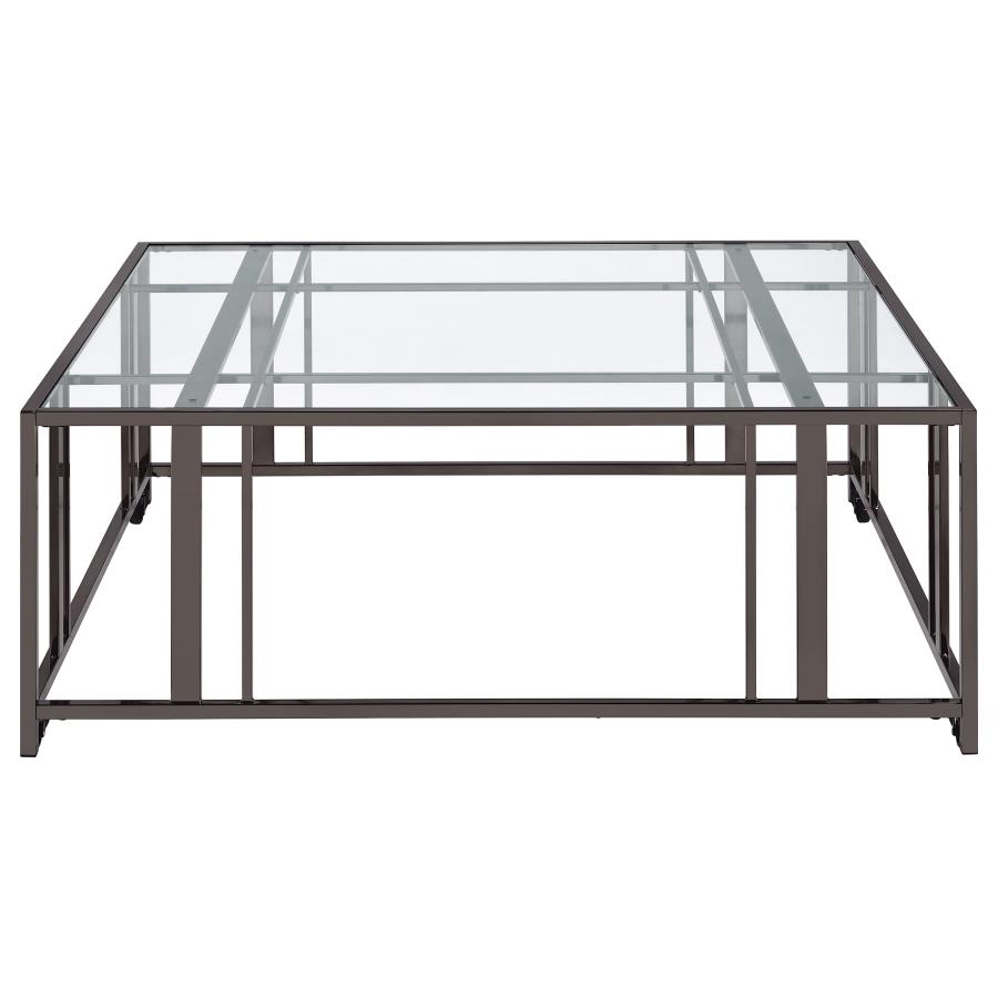 (image for) Adri Square Glass Top Coffee Table with Casters Black Nickel