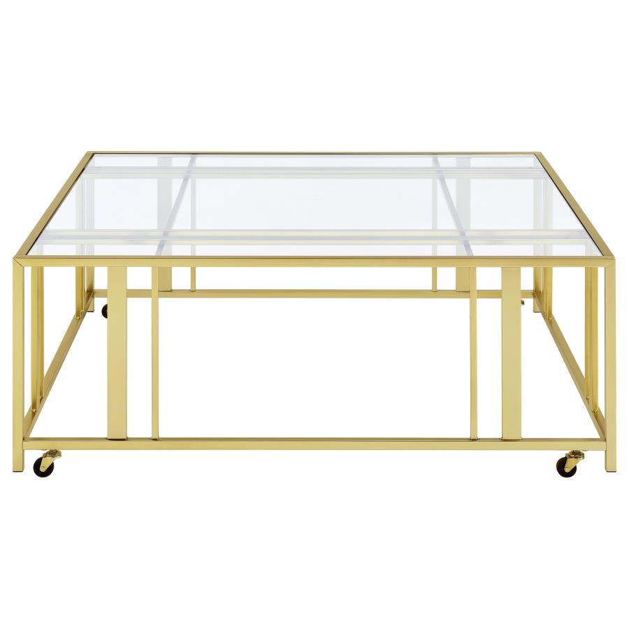 (image for) Adri Square Glass Top Coffee Table with Casters Matte Brass