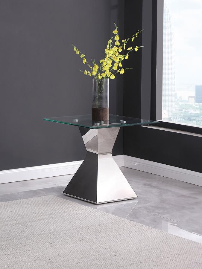 (image for) Jenny Glass Top Stainless Steel Side End Table Chrome