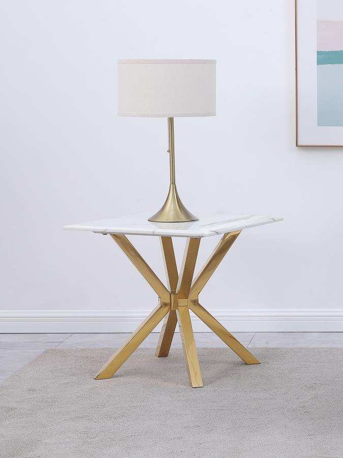 (image for) Visalia Faux Marble Top Stainless Steel End Table Gold