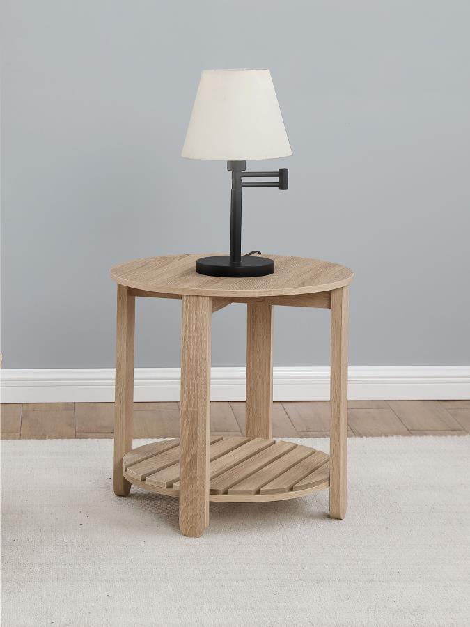 (image for) Fowler 1-shelf Round Engineered Wood Side End Table Natural