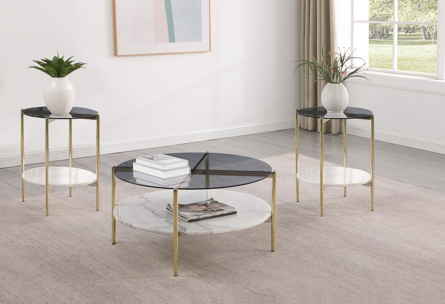 (image for) Jonelle 3-piece Round Coffee and End Table Set Gold