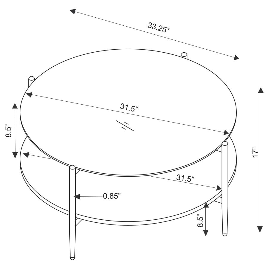 (image for) Jonelle Round Glass Top Coffee Table White Marble Shelf Gold