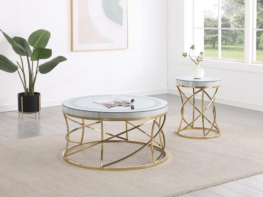 (image for) Elise Round Mirror Top Stainless Steel End Table Gold