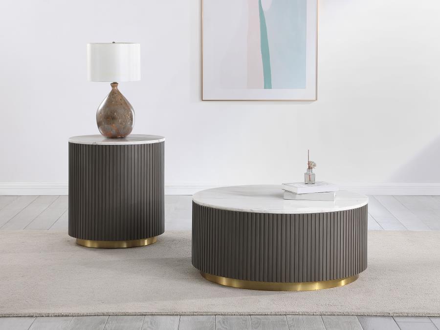 (image for) Jason 2-piece Round White Marble Coffee Table Set Charcoal