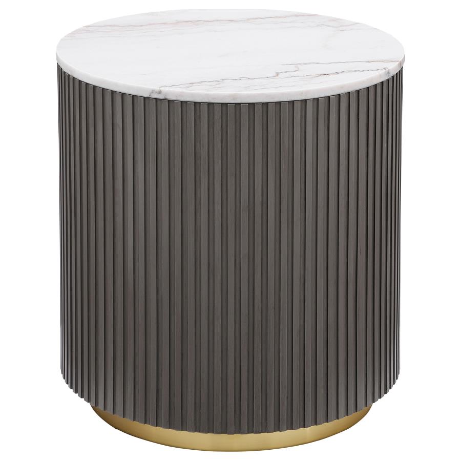Jason 2-piece Round White Marble Coffee Table Set Charcoal