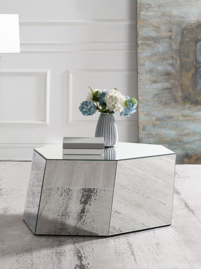 (image for) Capella Mirrored Abstract Geometric Coffee Table Silver