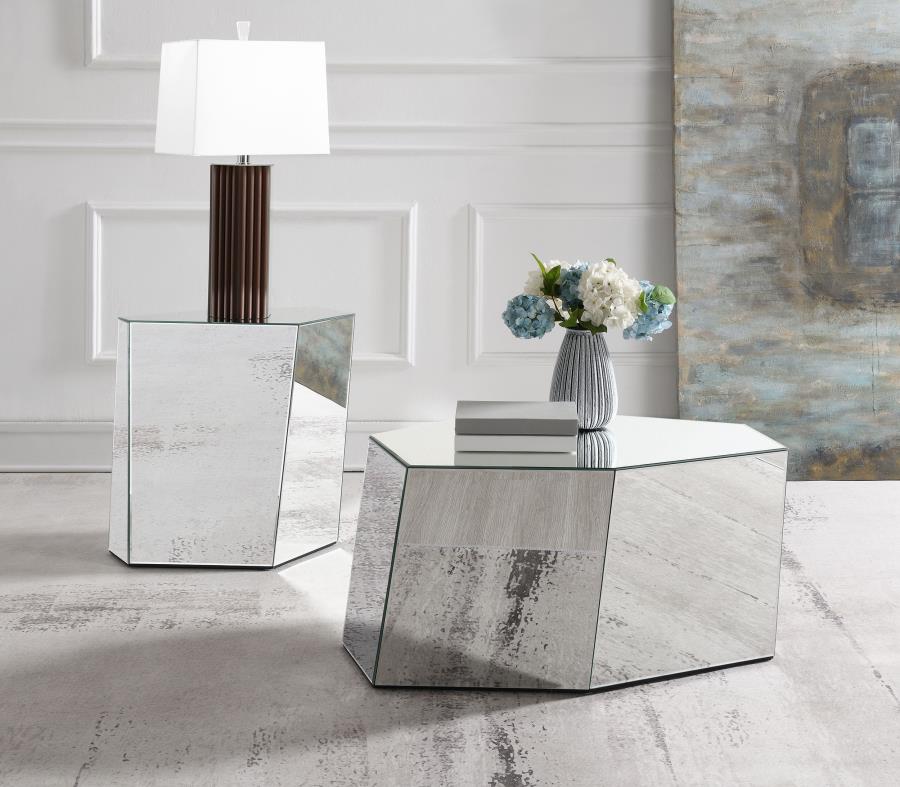 (image for) Capella Mirrored Abstract Geometric End Table Silver