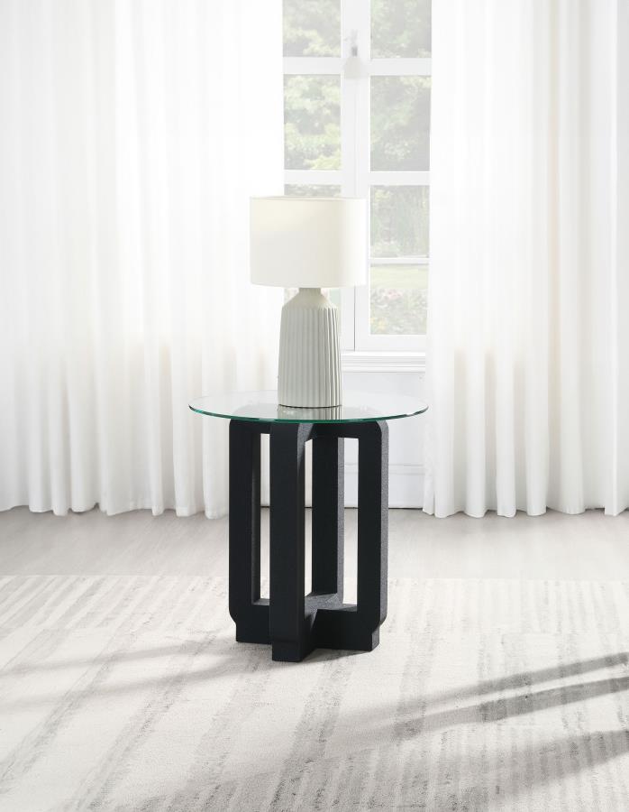 (image for) Acklin Round Clear Glass Top Side End Table Black