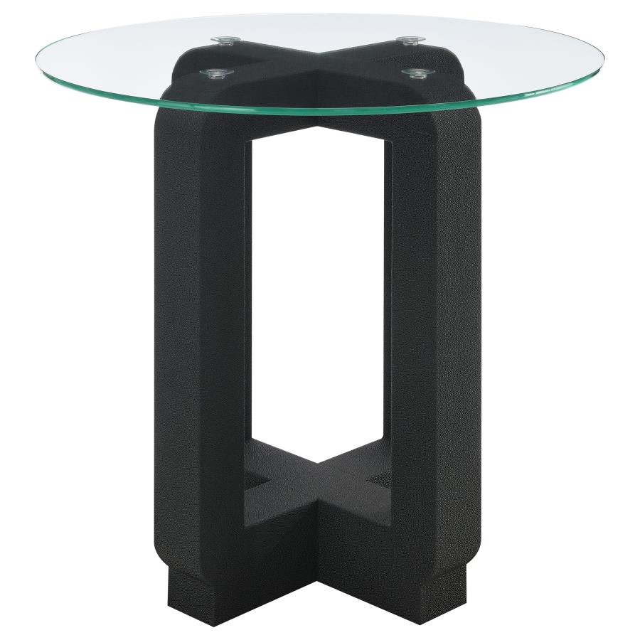 (image for) Acklin Round Clear Glass Top Side End Table Black