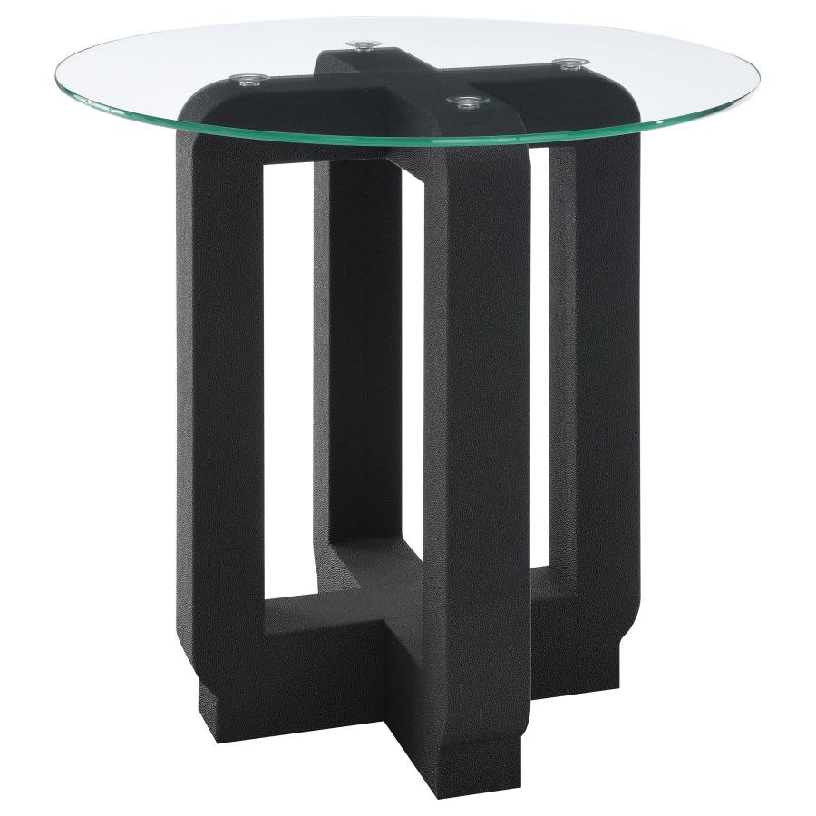 (image for) Acklin Round Clear Glass Top Side End Table Black