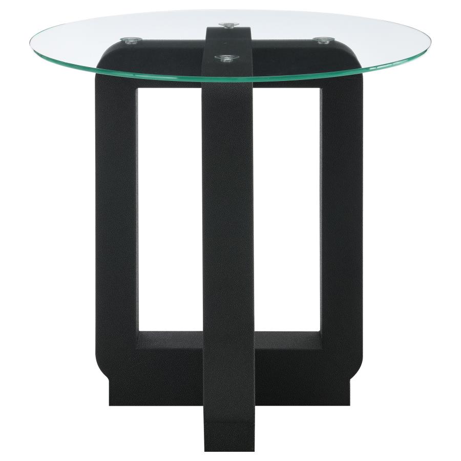 (image for) Acklin Round Clear Glass Top Side End Table Black