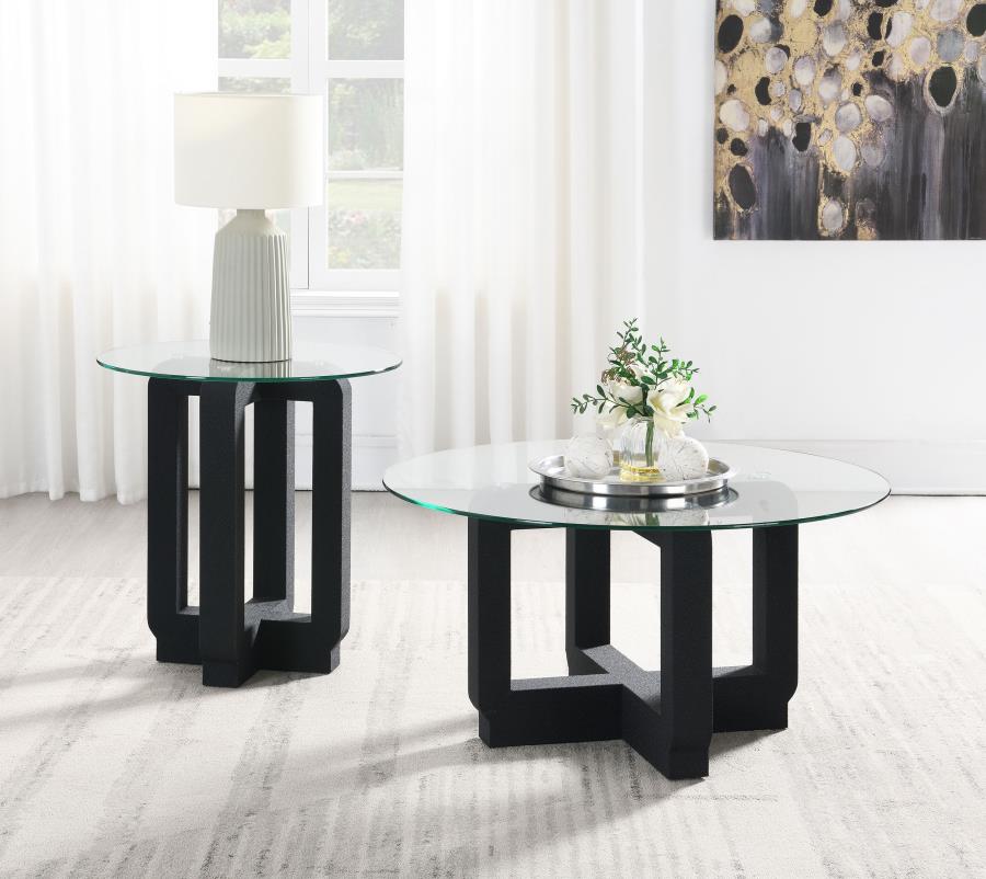 (image for) Acklin Round Clear Glass Top Side End Table Black