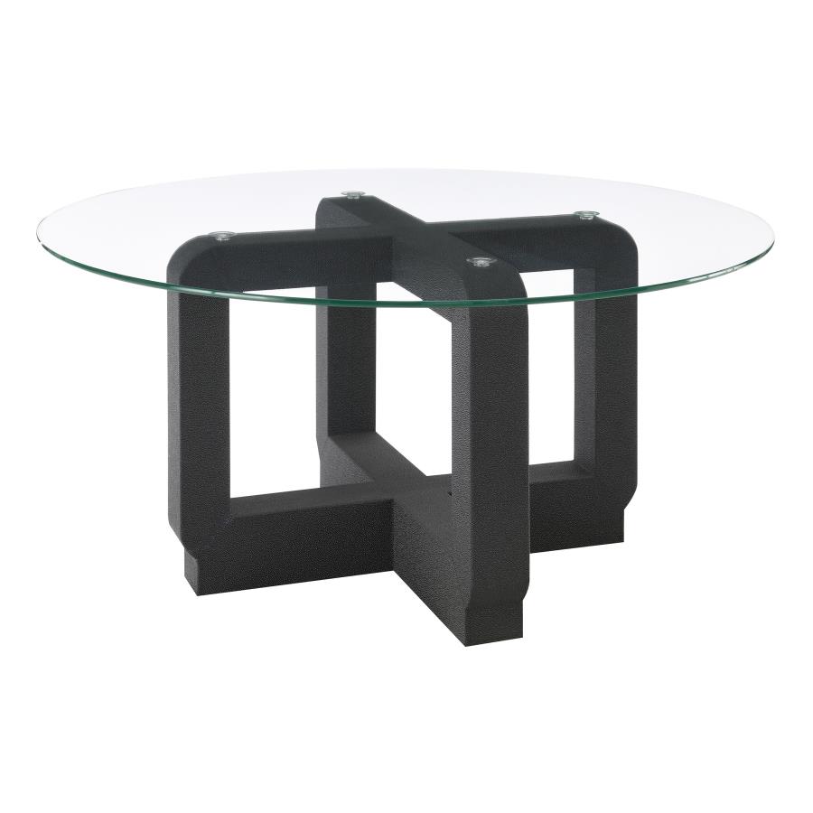 (image for) Acklin Round Clear Glass Top Coffee Table Black