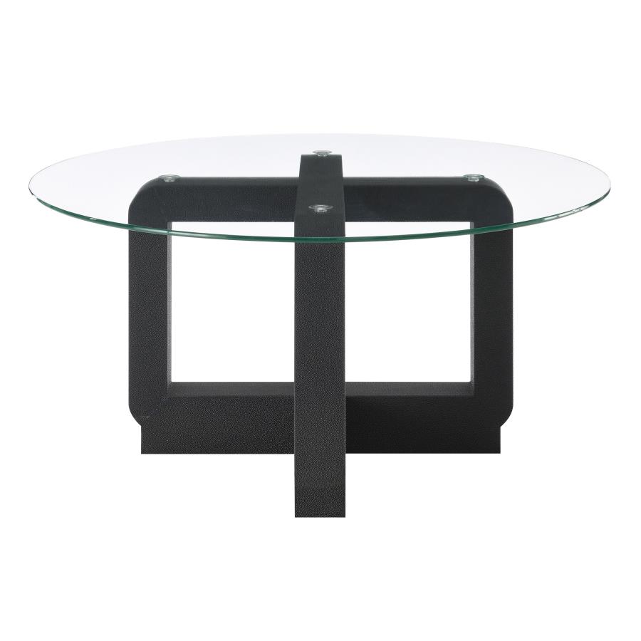 (image for) Acklin Round Clear Glass Top Coffee Table Black