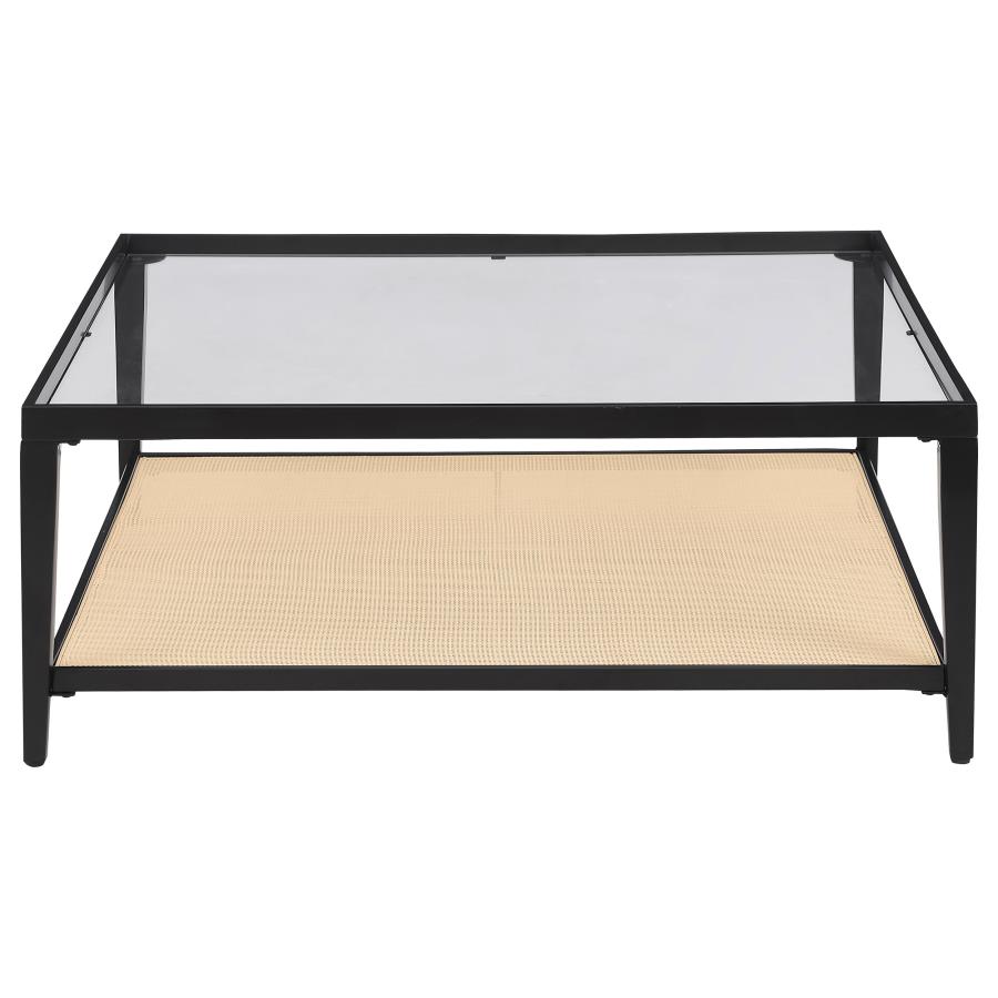 (image for) Amherst Glass Top Metal with Cane Shelf Coffee Table Black