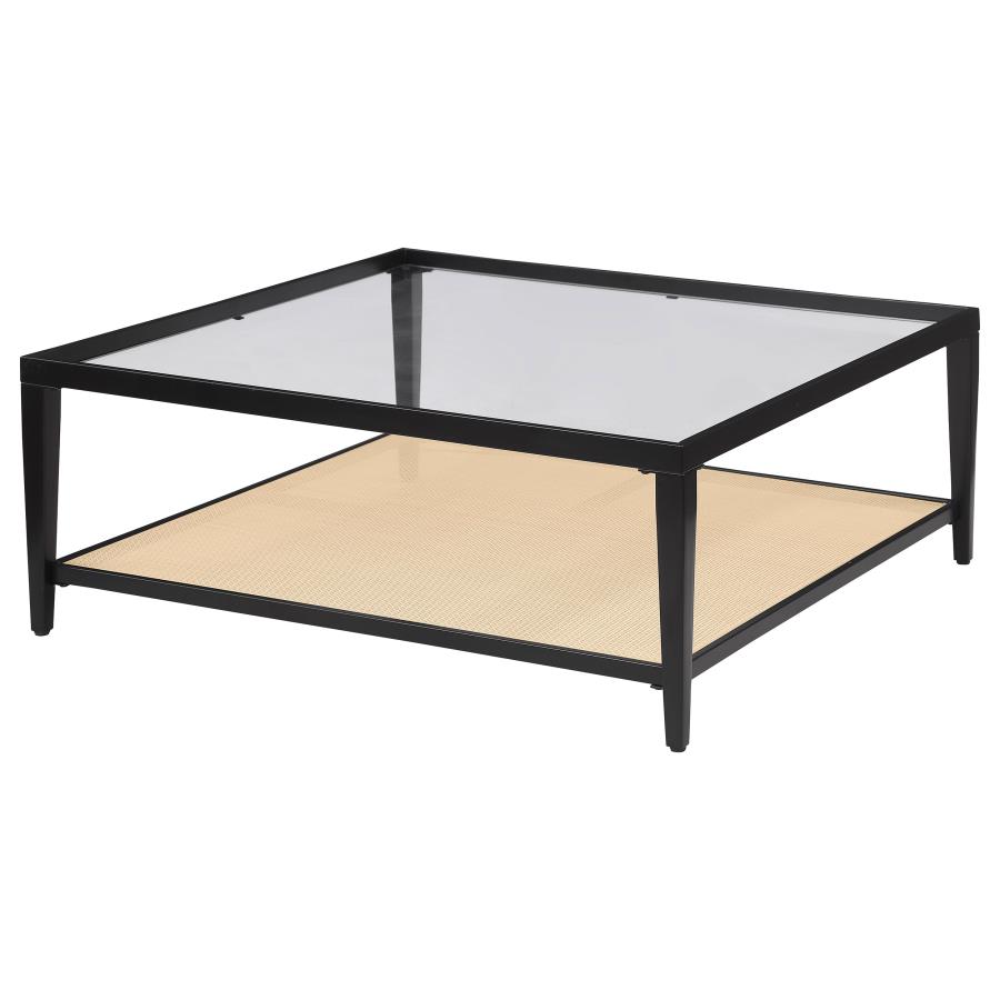 (image for) Amherst Glass Top Metal with Cane Shelf Coffee Table Black