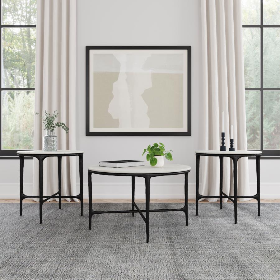 (image for) Hermas 3-piece Round Marble Coffee and End Table Set White