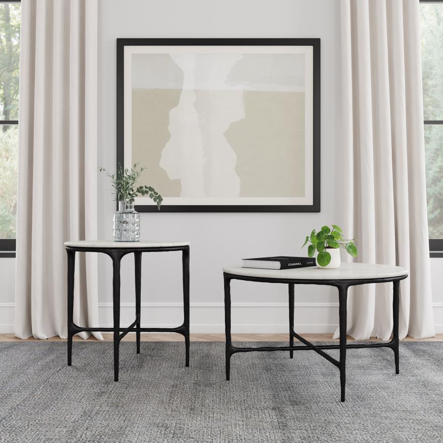 Modal Additional Images for Hermas Round Genuine Marble Top Metal Coffee Table White