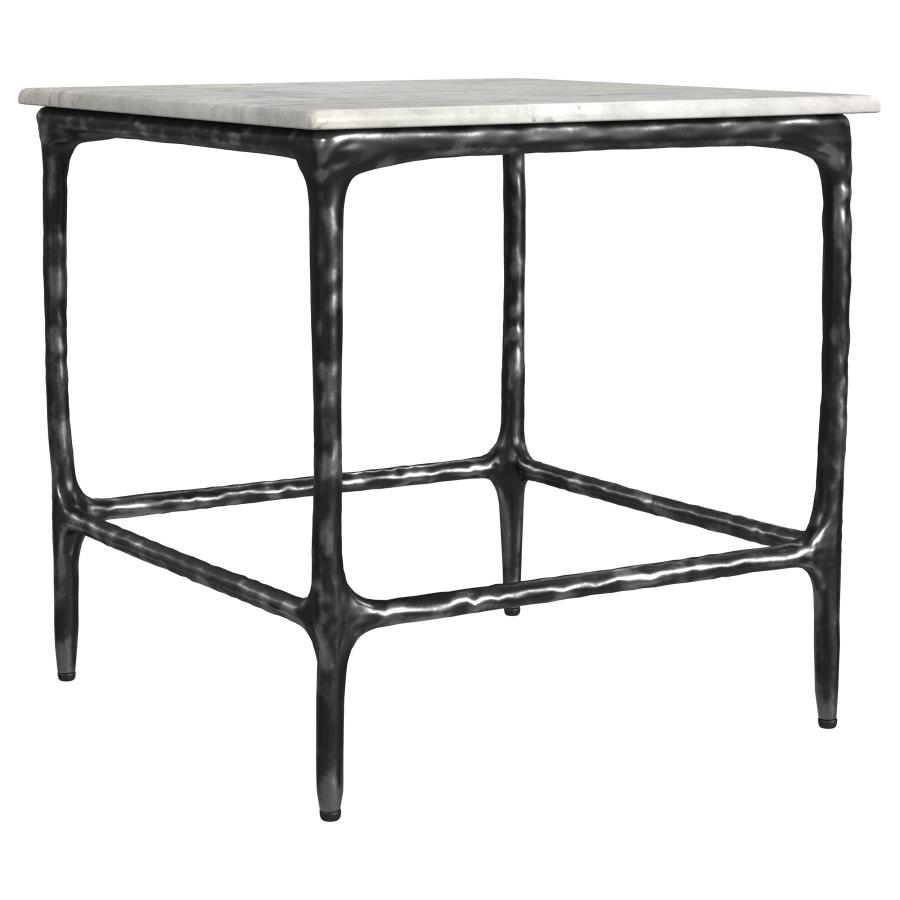 (image for) Ebby Square Genuine Marble Top Metal End Table White