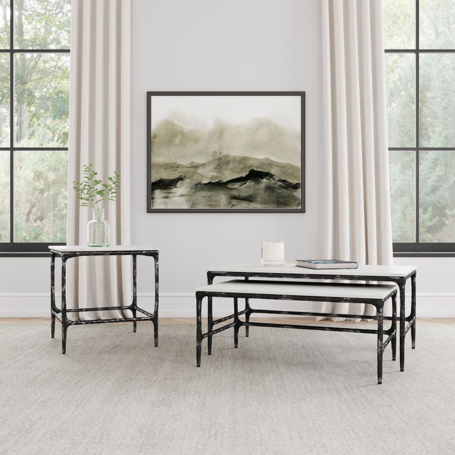 Modal Additional Images for Ebby Square Genuine Marble Top Metal End Table White