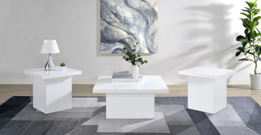 (image for) Devar 3-piece Square Coffee End Table Set White High Gloss
