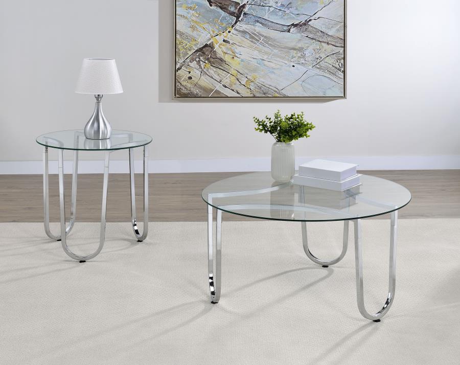 Modal Additional Images for Beller Round Tempered Glass Top End Side Table Chrome