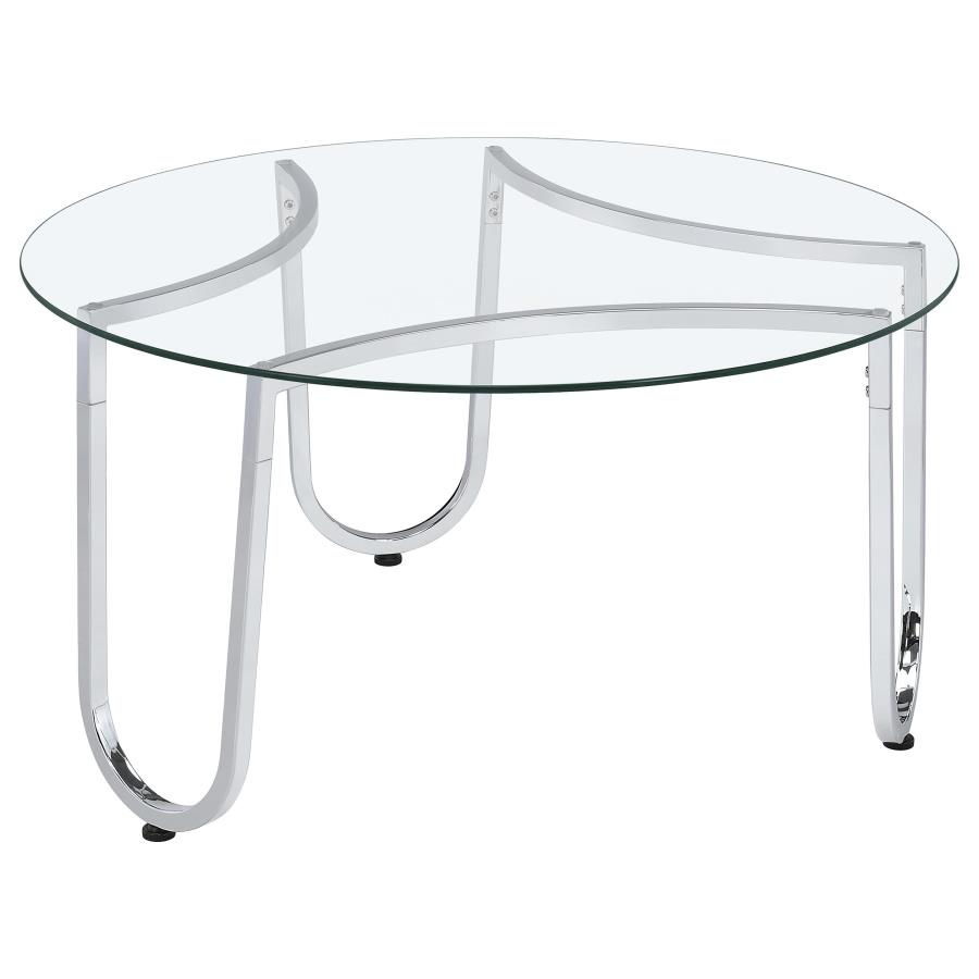 Beller 2-piece Round Tempered Glass Top Coffee Table Set Chrome