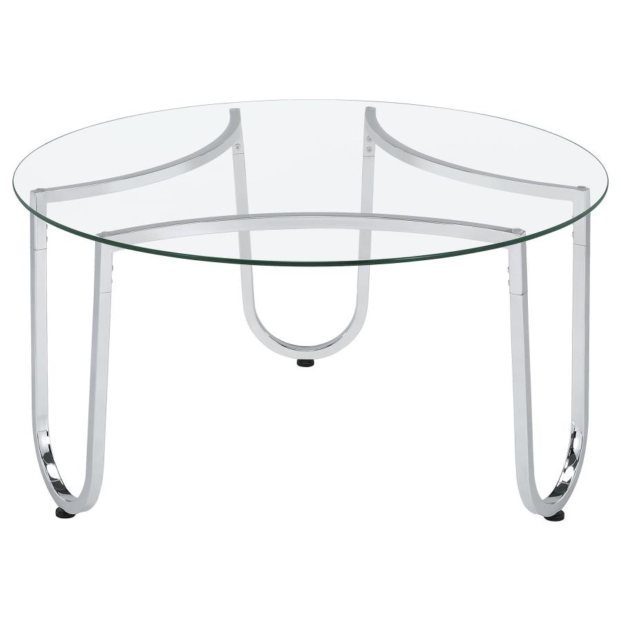 Beller Round Tempered Glass Top Cocktail Coffee Table Chrome