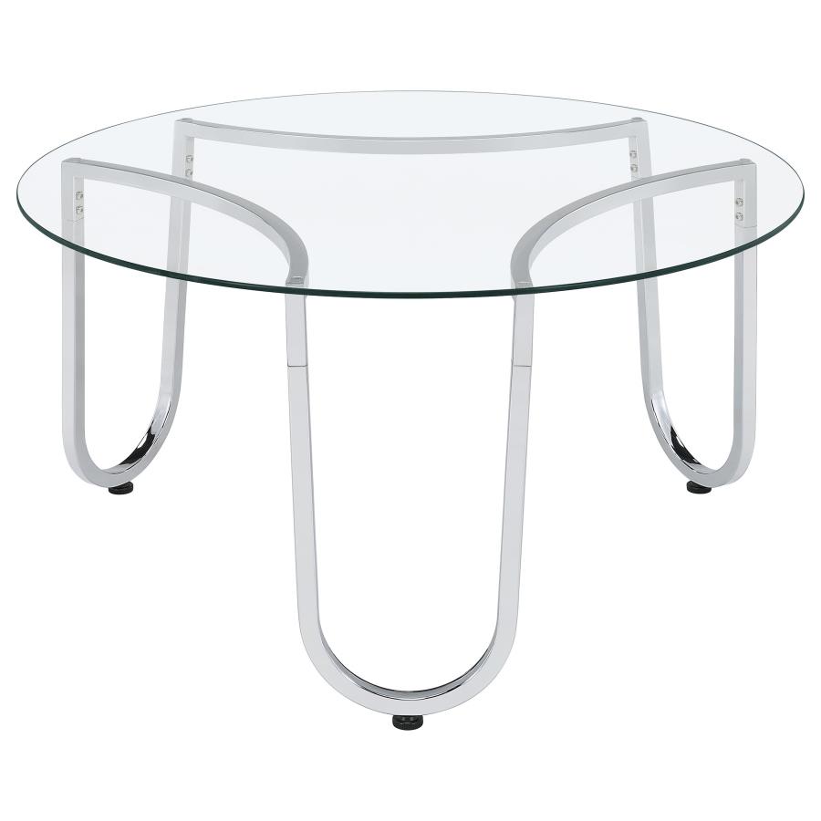 Beller Round Tempered Glass Top Cocktail Coffee Table Chrome