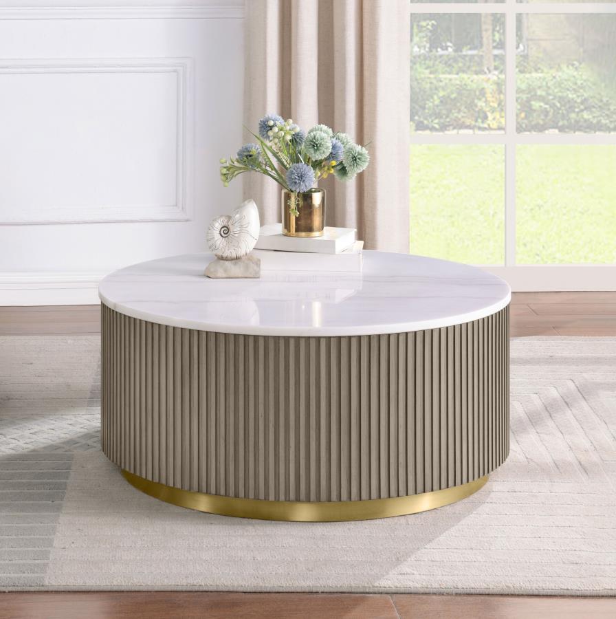 Jason Round White Marble Top Coffee Table Greige