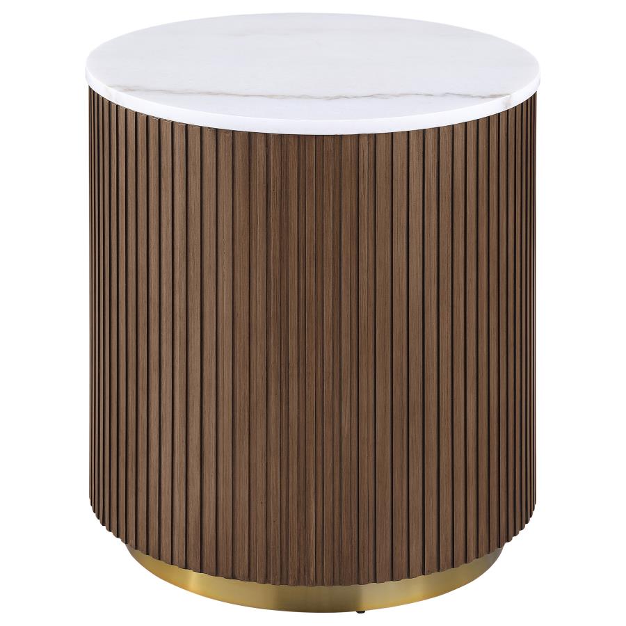 Jason 3-piece Round White Marble Coffee Table Set Honey Brown
