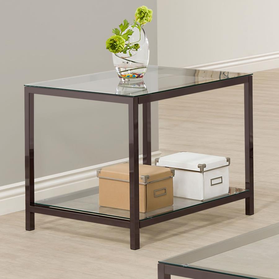 (image for) Trini 1-shelf Glass Top Side End Table Black Nickel