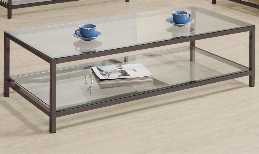 (image for) Trini 1-shelf Glass Top Coffee Table Black Nickel