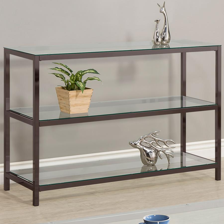 (image for) Trini 2-shelf Glass Top Entryway Console Table Black Nickel