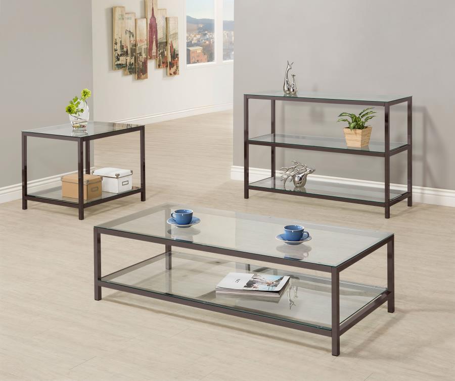 (image for) Trini 2-shelf Glass Top Entryway Console Table Black Nickel