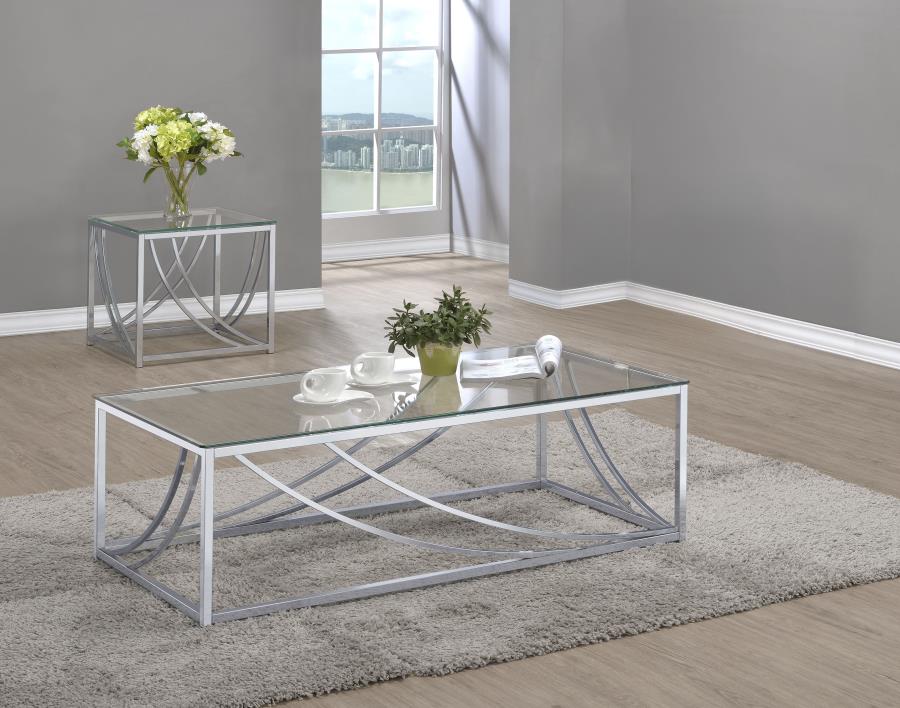 (image for) Lille 2-piece Glass Top Coffee And End Table Set Chrome