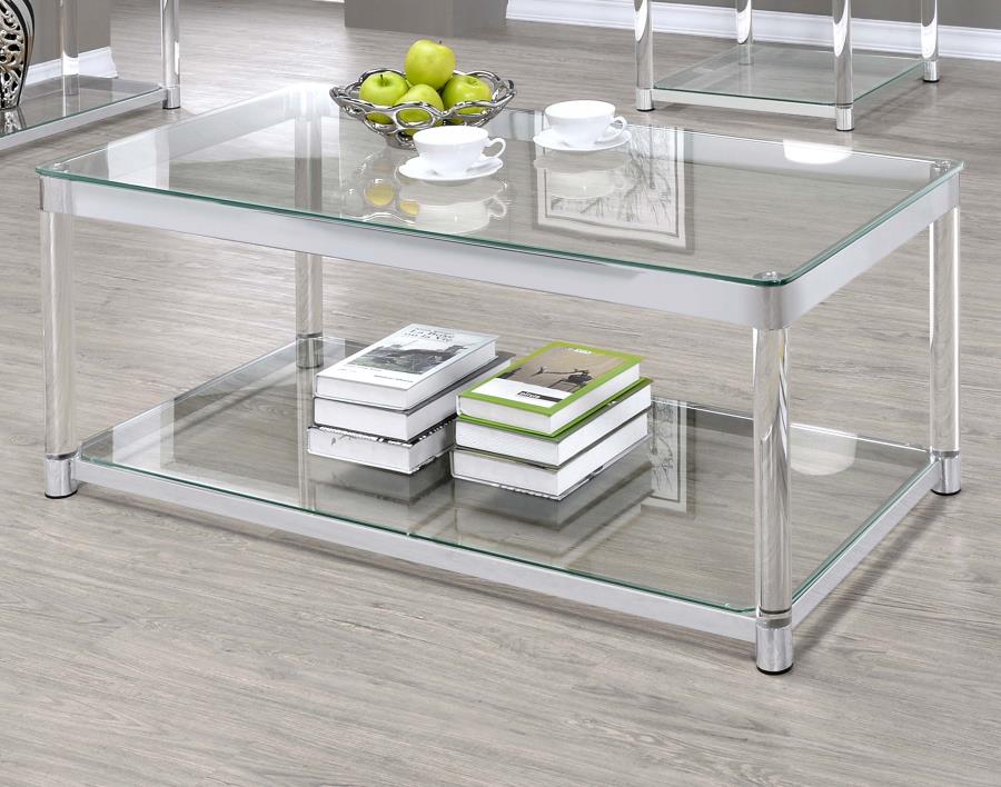 (image for) Anne Rectangular Glass Top Acrylic Leg Coffee Table Chrome